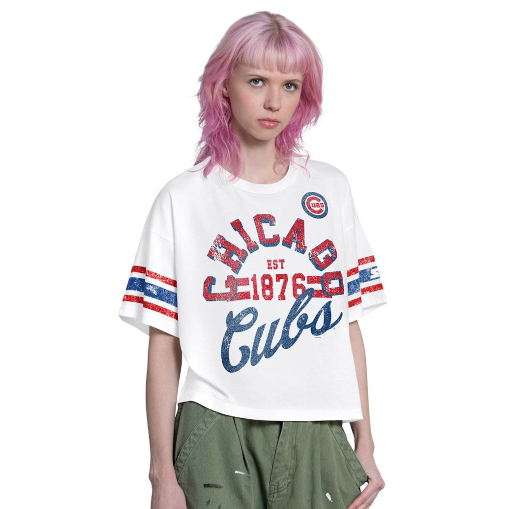 Chicago Cubs Starter Women's Cropped Hurry Up Offense T-Shirt - White - MLB Lifestyle