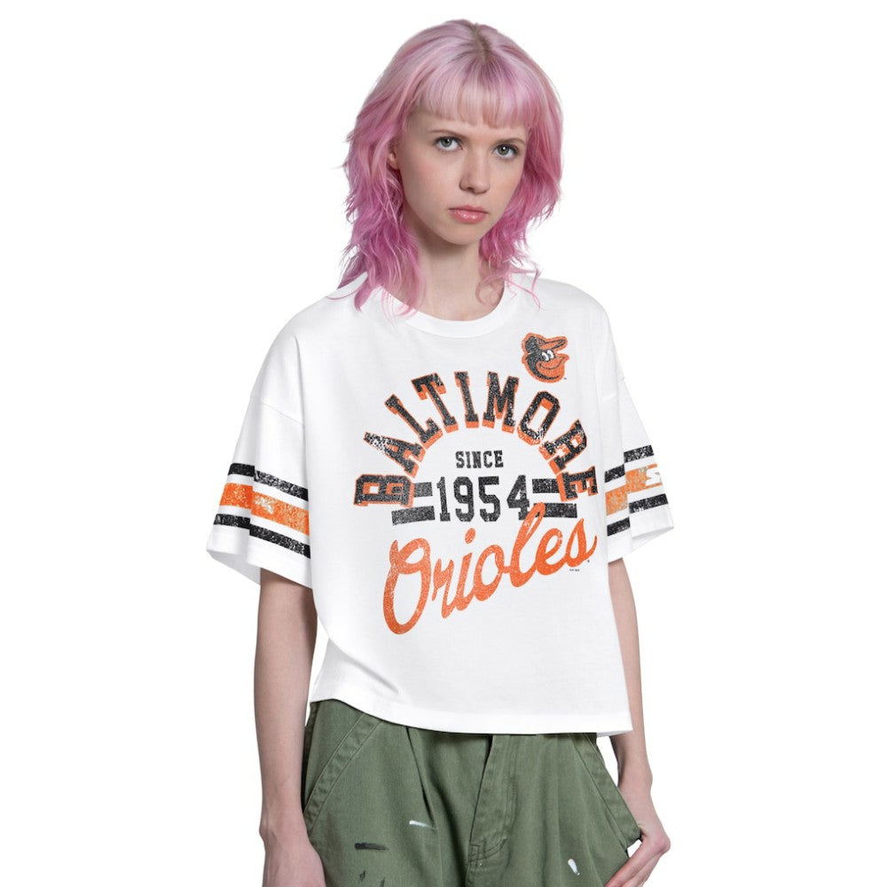 Baltimore Orioles Starter Women's Cropped Hurry Up Offense T-Shirt - White - MLB Online