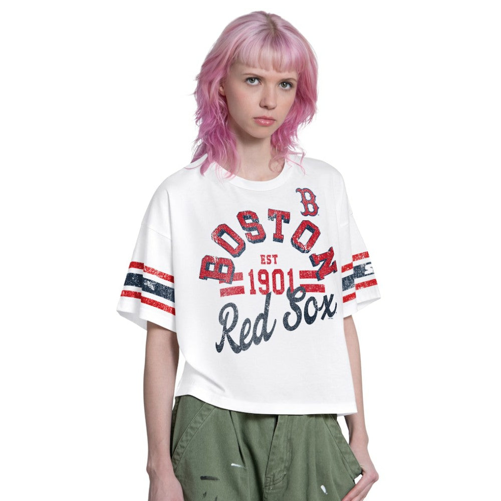 Boston Red Sox Starter Women's Cropped Hurry Up Offense T-Shirt - White - MLB Lifestyle