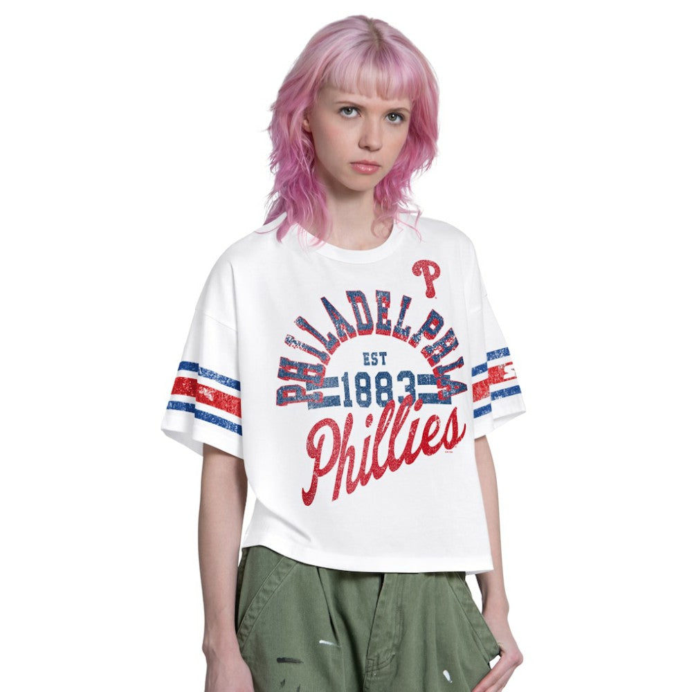 Philadelphia Phillies Starter Women's Cropped Hurry Up Offense T-Shirt - White - MLB Discount