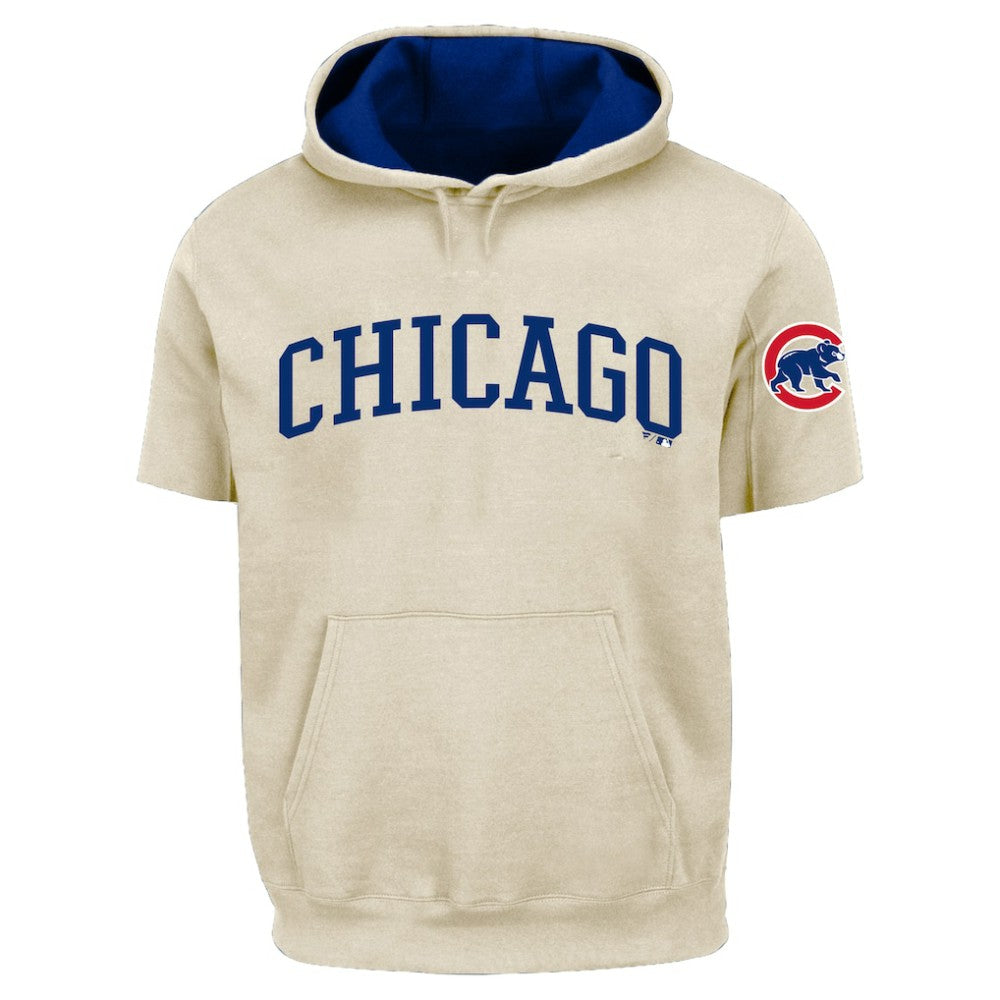 Chicago Cubs Profile Big & Tall Contrast Short Sleeve Hoodie - Cream - MLB Sale