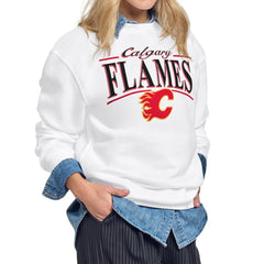 Calgary Flames Starter Women's Arch Stripe Fleece Sweatshirt - White - NHL 203468845