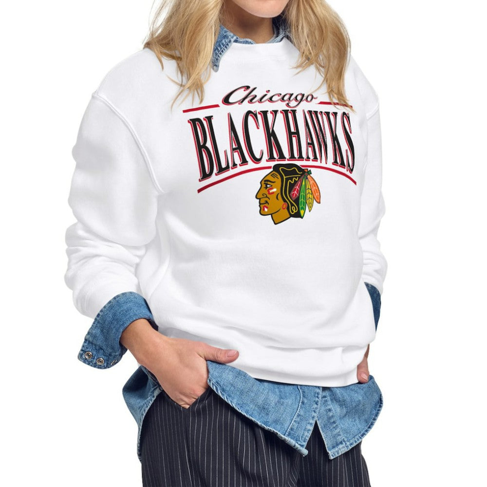 Chicago Blackhawks Starter Women's Arch Stripe Fleece Sweatshirt - White - NHL 203468850