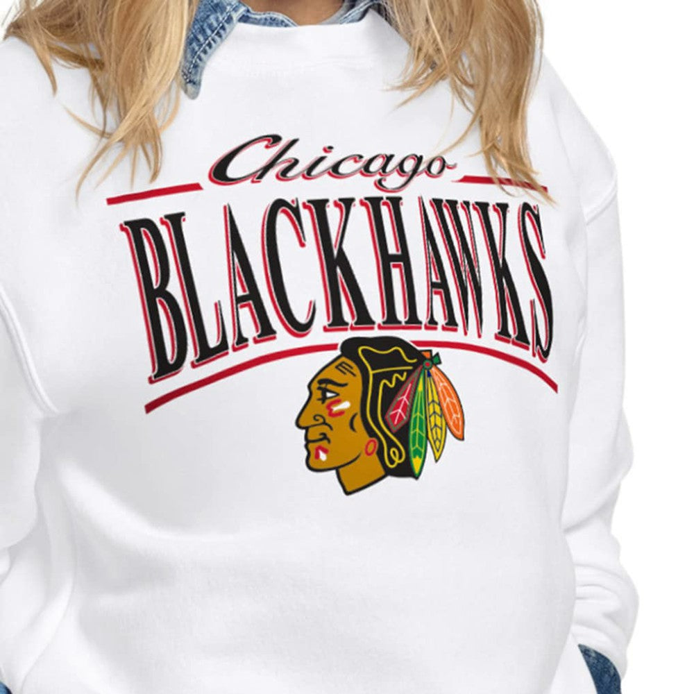 Chicago Blackhawks Starter Women's Arch Stripe Fleece Sweatshirt - White - NHL 203468850