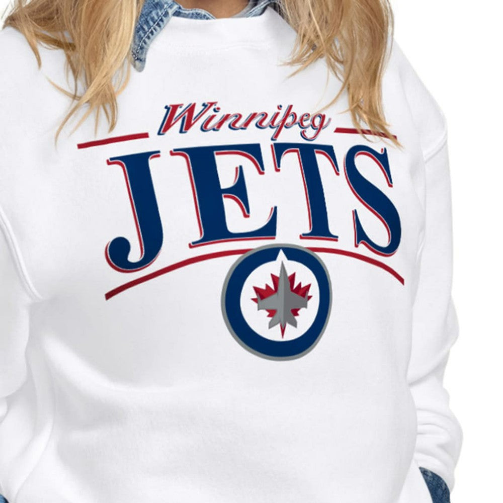 Winnipeg Jets Starter Women's Arch Stripe Fleece Sweatshirt - White - NHL 203468851