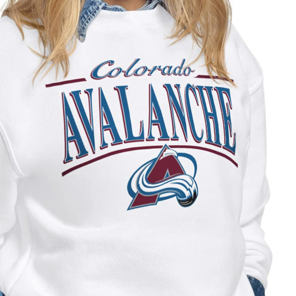 Colorado Avalanche Starter Women's Arch Stripe Fleece Sweatshirt - White - NHL 203468852