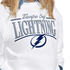 Tampa Bay Lightning Starter Women's Arch Stripe Fleece Sweatshirt - White - NHL 203468861