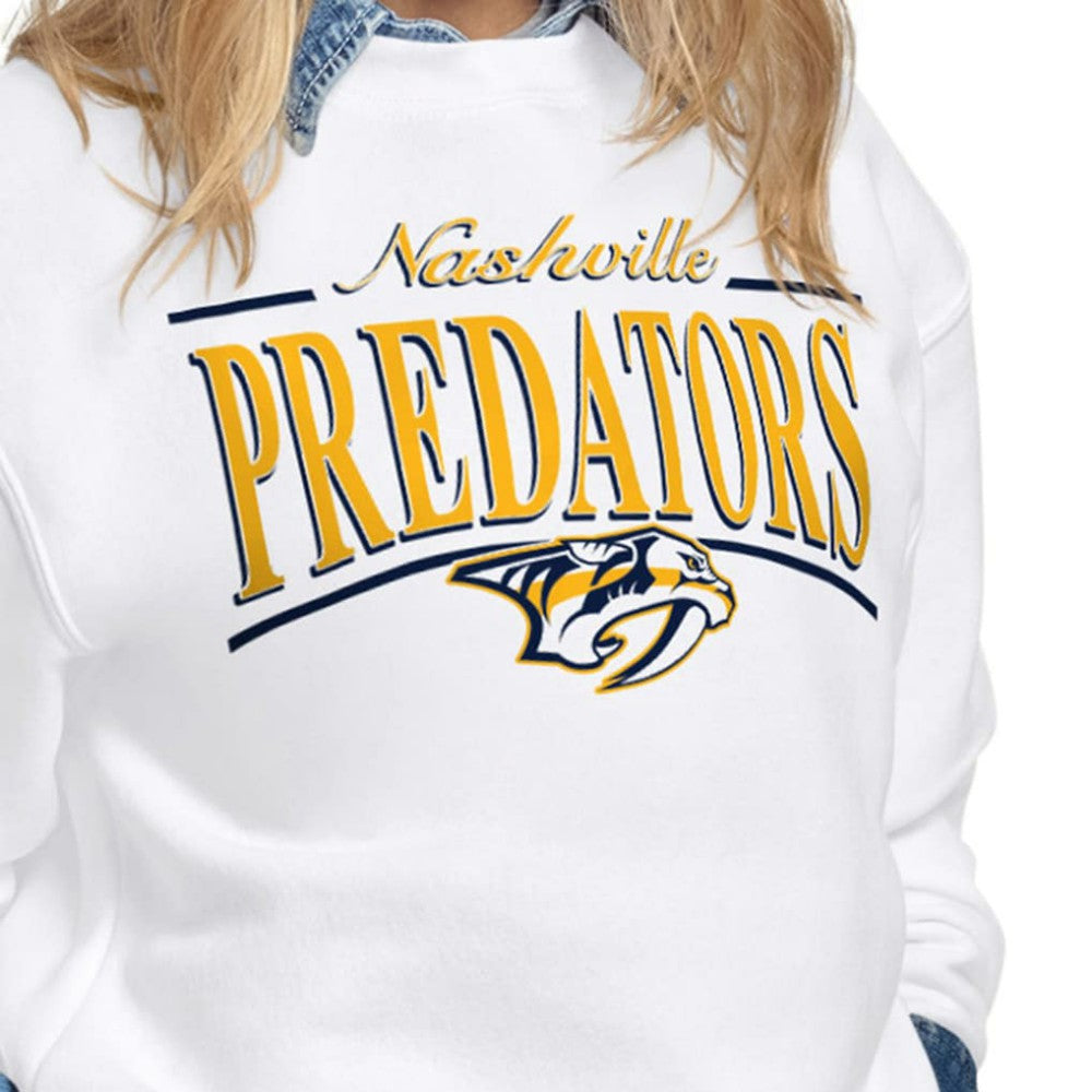 Nashville Predators Starter Women's Arch Stripe Fleece Sweatshirt - White - NHL 203468867