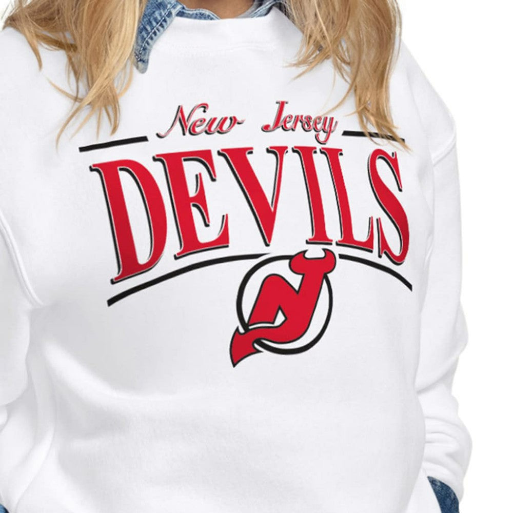 New Jersey Devils Starter Women's Arch Stripe Fleece Sweatshirt - White - NHL 203468868