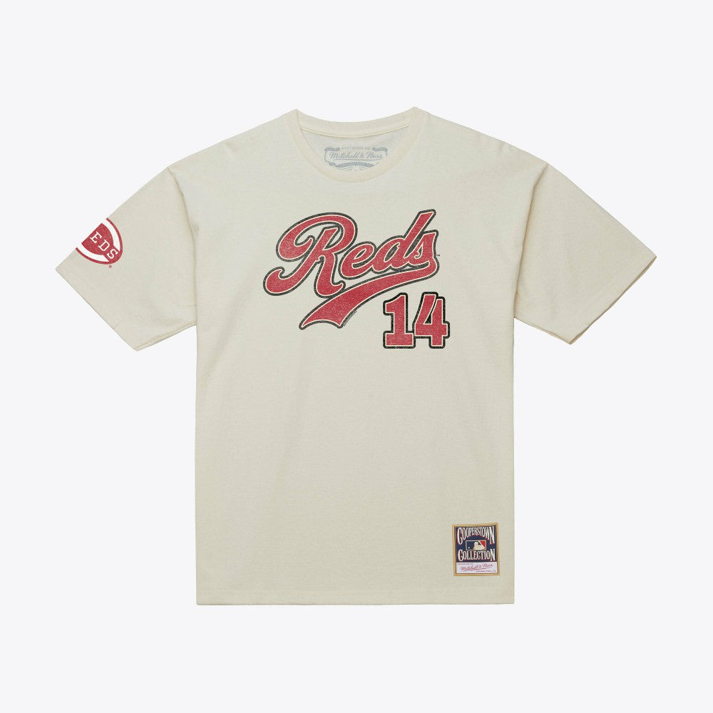 Pete Rose Cincinnati Reds Mitchell & Ness Cooperstown Collection Throwback Name & Number T-Shirt - Cream - Mitchell & Ness Online