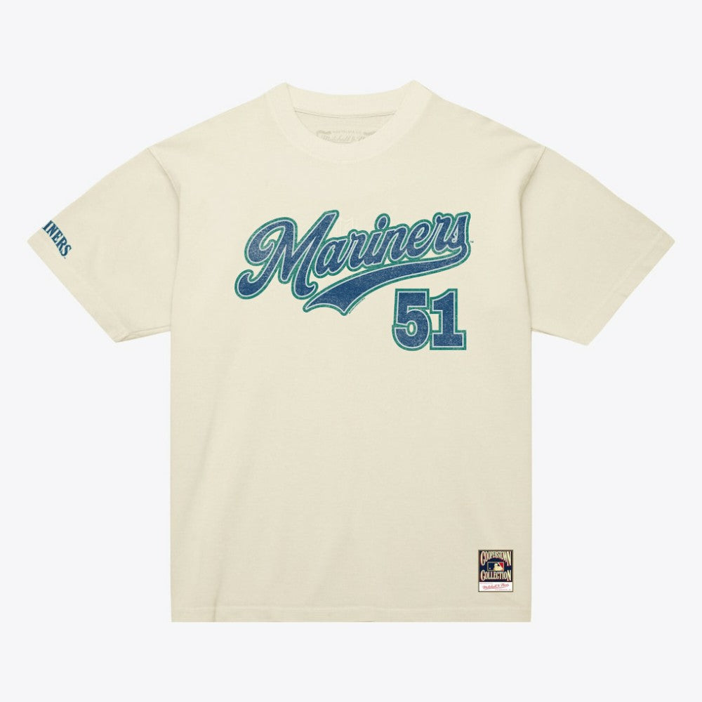 Ichiro Suzuki Seattle Mariners Mitchell & Ness Cooperstown Collection Throwback Name & Number T-Shirt - Cream - Mitchell & Ness on Sale