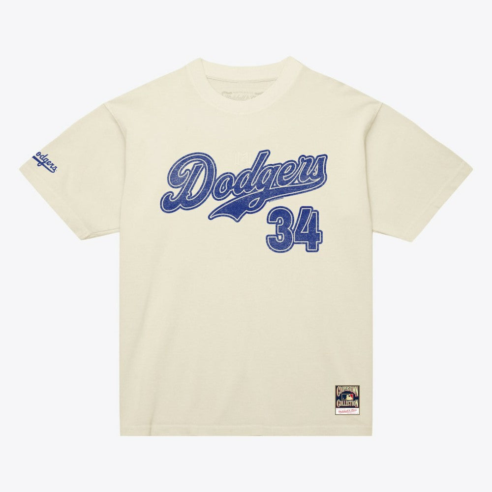 Fernando Valenzuela Los Angeles Dodgers Mitchell & Ness Cooperstown Collection Throwback Name & Number T-Shirt - Cream - Mitchell & Ness Discount