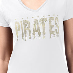 Pittsburgh Pirates G-III 4Her by Carl Banks Women's Metallic Drop Lightweight V-Neck T-Shirt - White - MLB on Sale