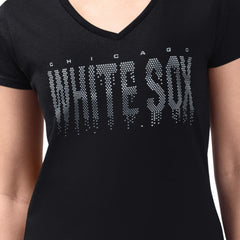 Chicago White Sox G-III 4Her by Carl Banks Women's Metallic Drop Lightweight V-Neck T-Shirt - Black - MLB Online