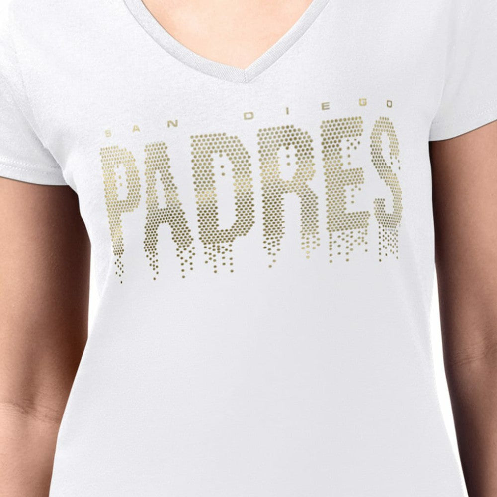 San Diego Padres G-III 4Her by Carl Banks Women's Metallic Drop Lightweight V-Neck T-Shirt - White - MLB Online