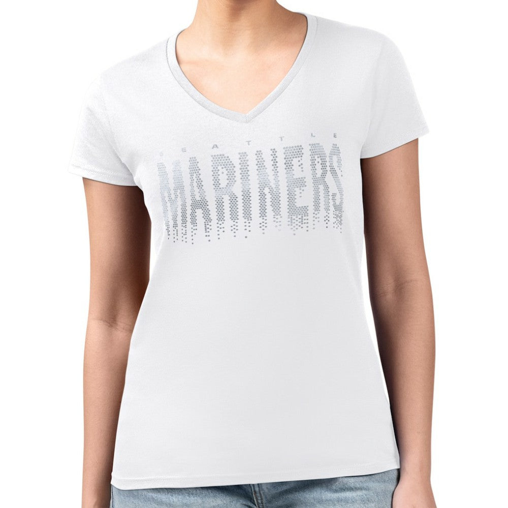 Seattle Mariners G-III 4Her by Carl Banks Women's Metallic Drop Lightweight V-Neck T-Shirt - White - MLB Lifestyle