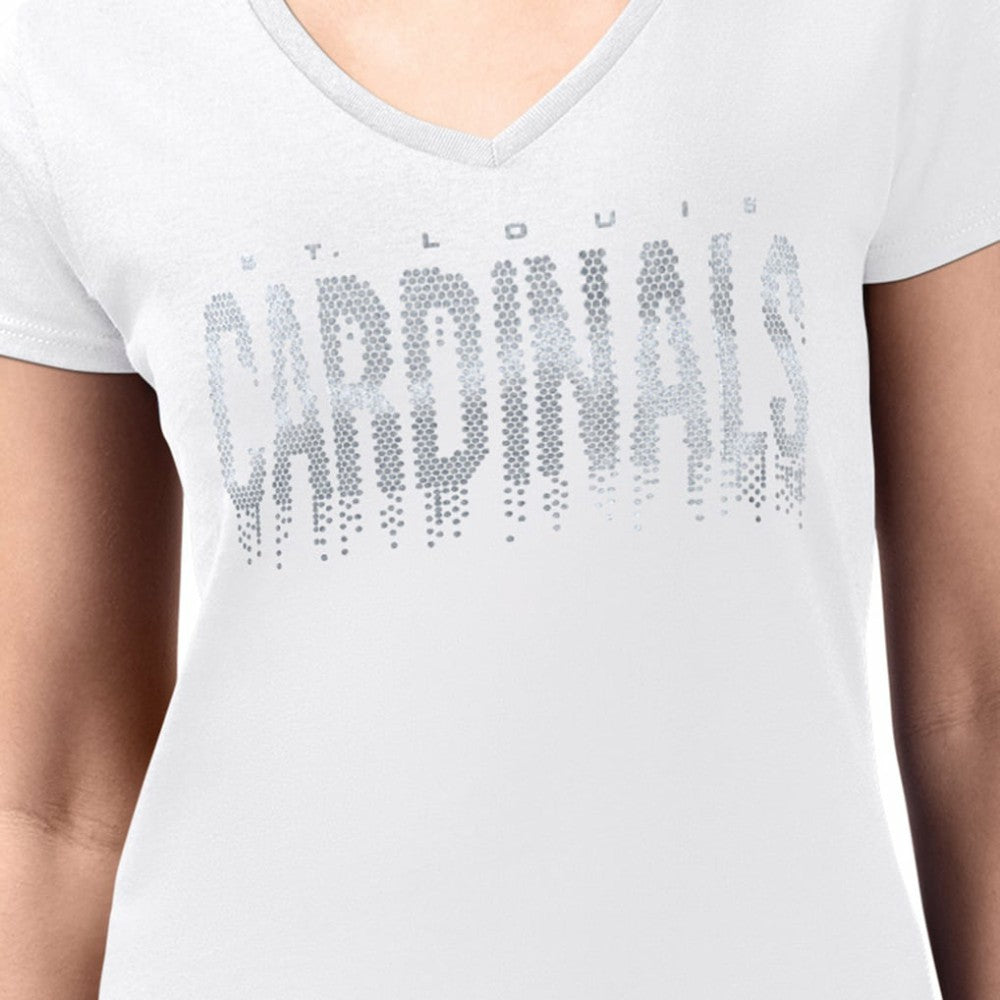 St. Louis Cardinals G-III 4Her by Carl Banks Women's Metallic Drop Lightweight V-Neck T-Shirt - White - MLB Lifestyle