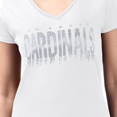 St. Louis Cardinals G-III 4Her by Carl Banks Women's Metallic Drop Lightweight V-Neck T-Shirt - White - MLB Lifestyle