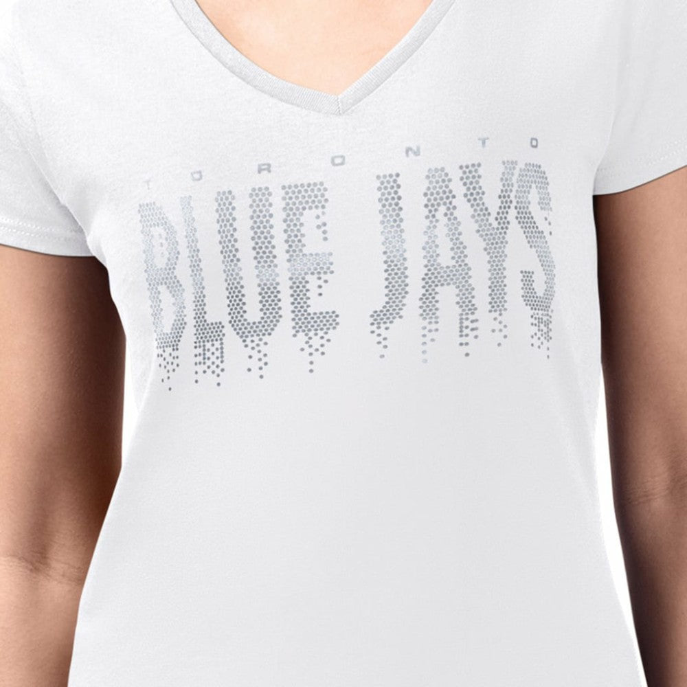 Toronto Blue Jays G-III 4Her by Carl Banks Women's Metallic Drop Lightweight V-Neck T-Shirt - White - MLB Lifestyle
