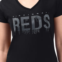 Cincinnati Reds G-III 4Her by Carl Banks Women's Metallic Drop Lightweight V-Neck T-Shirt - Black - MLB Online