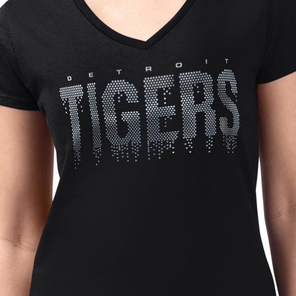 Detroit Tigers G-III 4Her by Carl Banks Women's Metallic Drop Lightweight V-Neck T-Shirt - Black - MLB on Sale