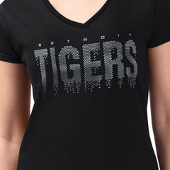 Detroit Tigers G-III 4Her by Carl Banks Women's Metallic Drop Lightweight V-Neck T-Shirt - Black - MLB on Sale