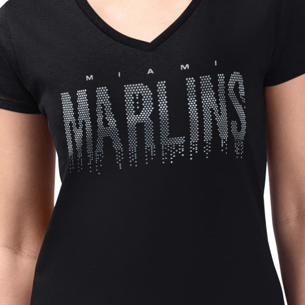 Miami Marlins G-III 4Her by Carl Banks Women's Metallic Drop Lightweight V-Neck T-Shirt - Black - MLB Discount