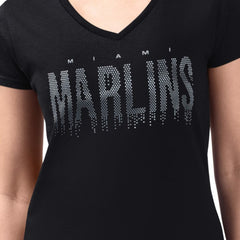 Miami Marlins G-III 4Her by Carl Banks Women's Metallic Drop Lightweight V-Neck T-Shirt - Black - MLB Discount