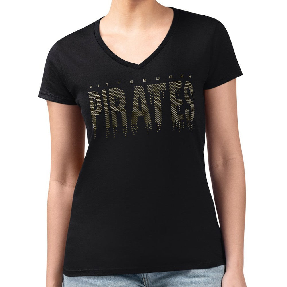 Pittsburgh Pirates G-III 4Her by Carl Banks Women's Metallic Drop Lightweight V-Neck T-Shirt - Black - MLB Discount