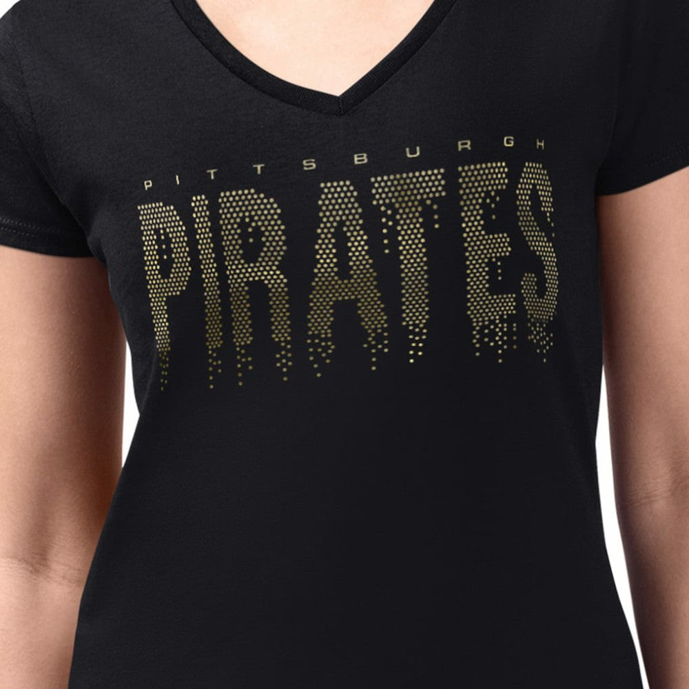 Pittsburgh Pirates G-III 4Her by Carl Banks Women's Metallic Drop Lightweight V-Neck T-Shirt - Black - MLB Discount