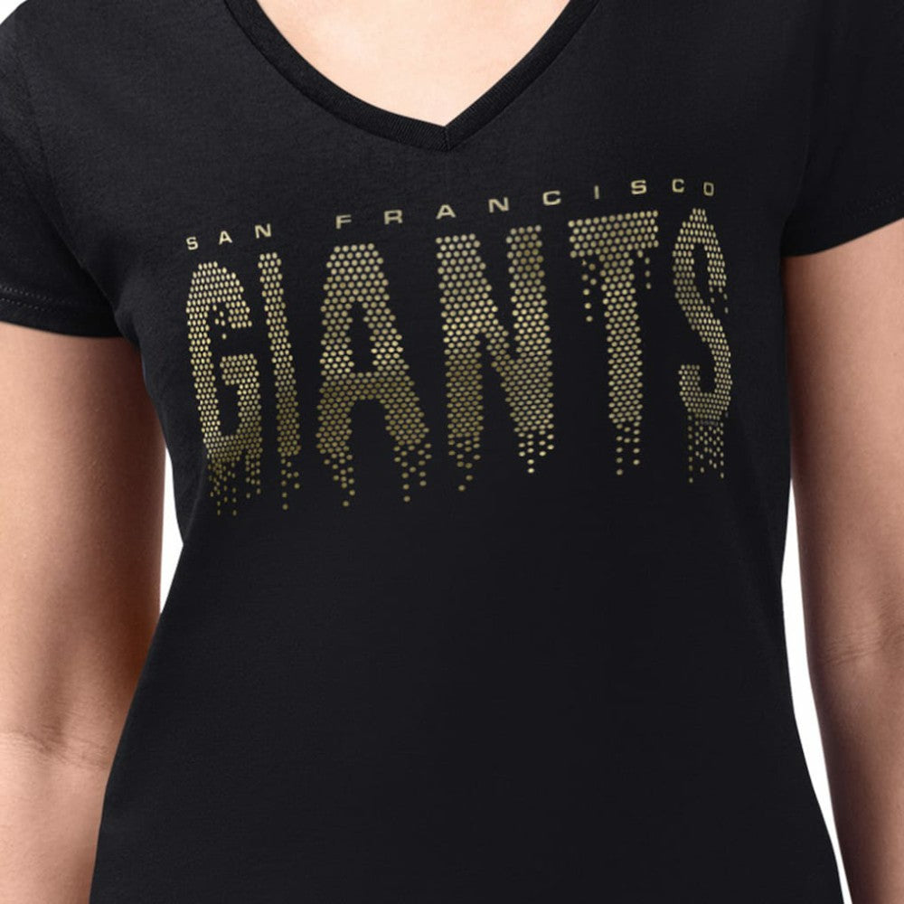 San Francisco Giants G-III 4Her by Carl Banks Women's Metallic Drop Lightweight V-Neck T-Shirt - Black - MLB on Sale