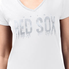 Boston Red Sox G-III 4Her by Carl Banks Women's Metallic Drop Lightweight V-Neck T-Shirt - White - MLB Sale