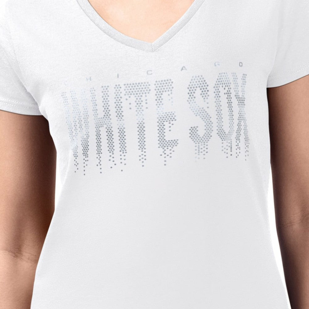 Chicago White Sox G-III 4Her by Carl Banks Women's Metallic Drop Lightweight V-Neck T-Shirt - White - MLB Lifestyle