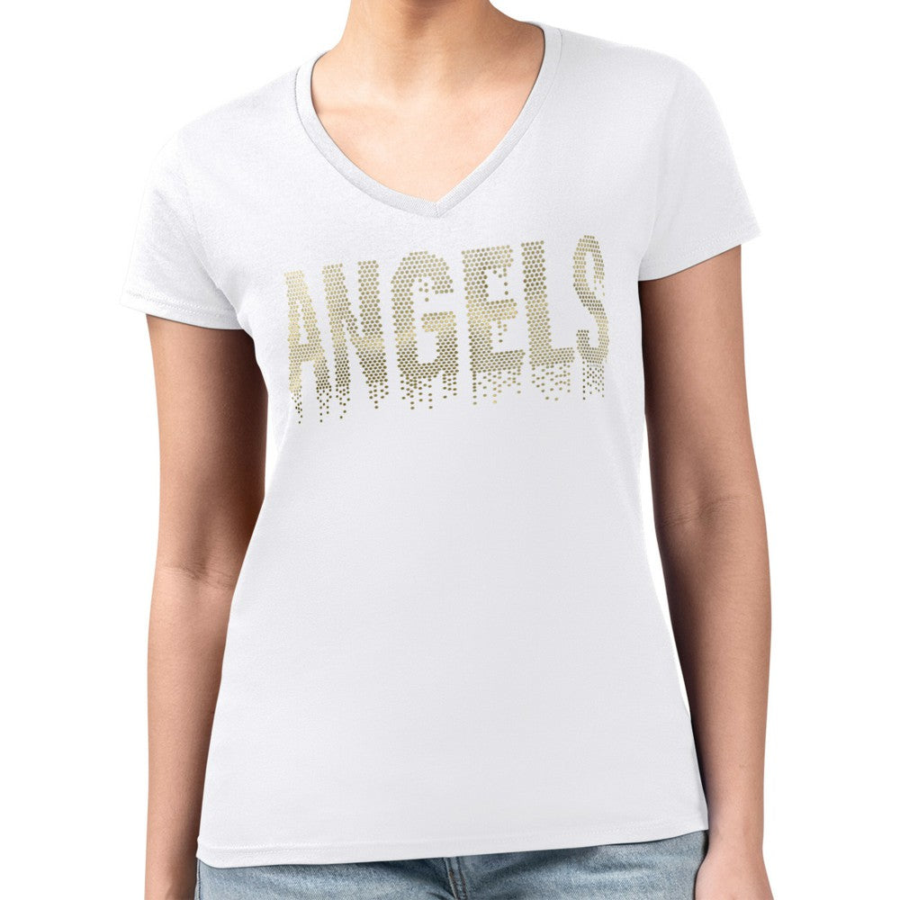 Los Angeles Angels G-III 4Her by Carl Banks Women's Metallic Drop Lightweight V-Neck T-Shirt - White - MLB Discount