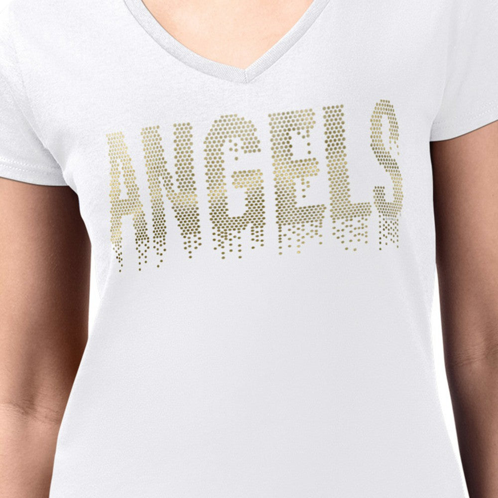 Los Angeles Angels G-III 4Her by Carl Banks Women's Metallic Drop Lightweight V-Neck T-Shirt - White - MLB Discount