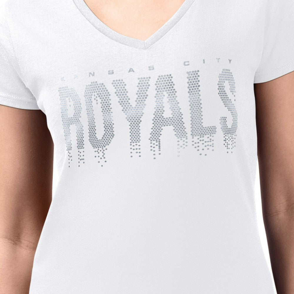 Kansas City Royals G-III 4Her by Carl Banks Women's Metallic Drop Lightweight V-Neck T-Shirt - White - MLB Discount