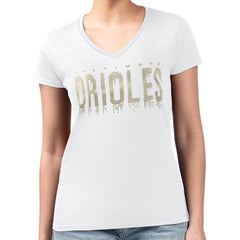 Baltimore Orioles G-III 4Her by Carl Banks Women's Metallic Drop Lightweight V-Neck T-Shirt - White - MLB Online