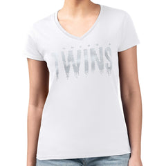 Minnesota Twins G-III 4Her by Carl Banks Women's Metallic Drop Lightweight V-Neck T-Shirt - White - MLB Online