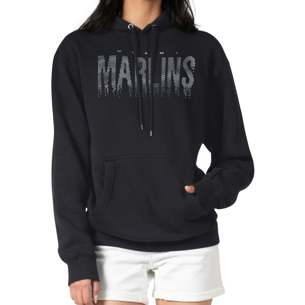 Miami Marlins G-III 4Her by Carl Banks Women's Metallic Drop Fleece Hoodie - Black - MLB Sale
