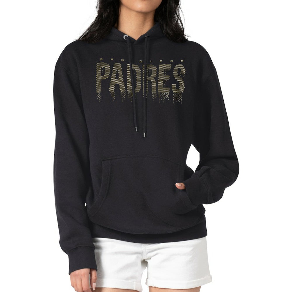 San Diego Padres G-III 4Her by Carl Banks Women's Metallic Drop Fleece Hoodie - Black - MLB Lifestyle