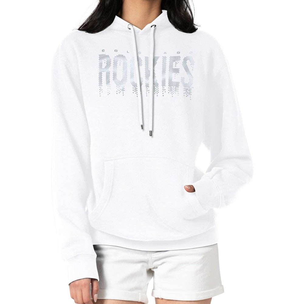 Colorado Rockies G-III 4Her by Carl Banks Women's Metallic Drop Fleece Hoodie - White - MLB Sale