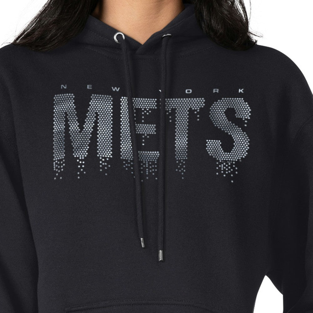 New York Mets G-III 4Her by Carl Banks Women's Metallic Drop Fleece Hoodie - Black - MLB on Sale