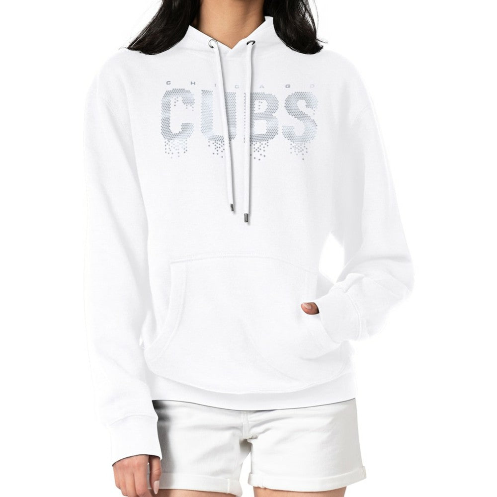 Chicago Cubs G-III 4Her by Carl Banks Women's Metallic Drop Fleece Hoodie - White - MLB Lifestyle