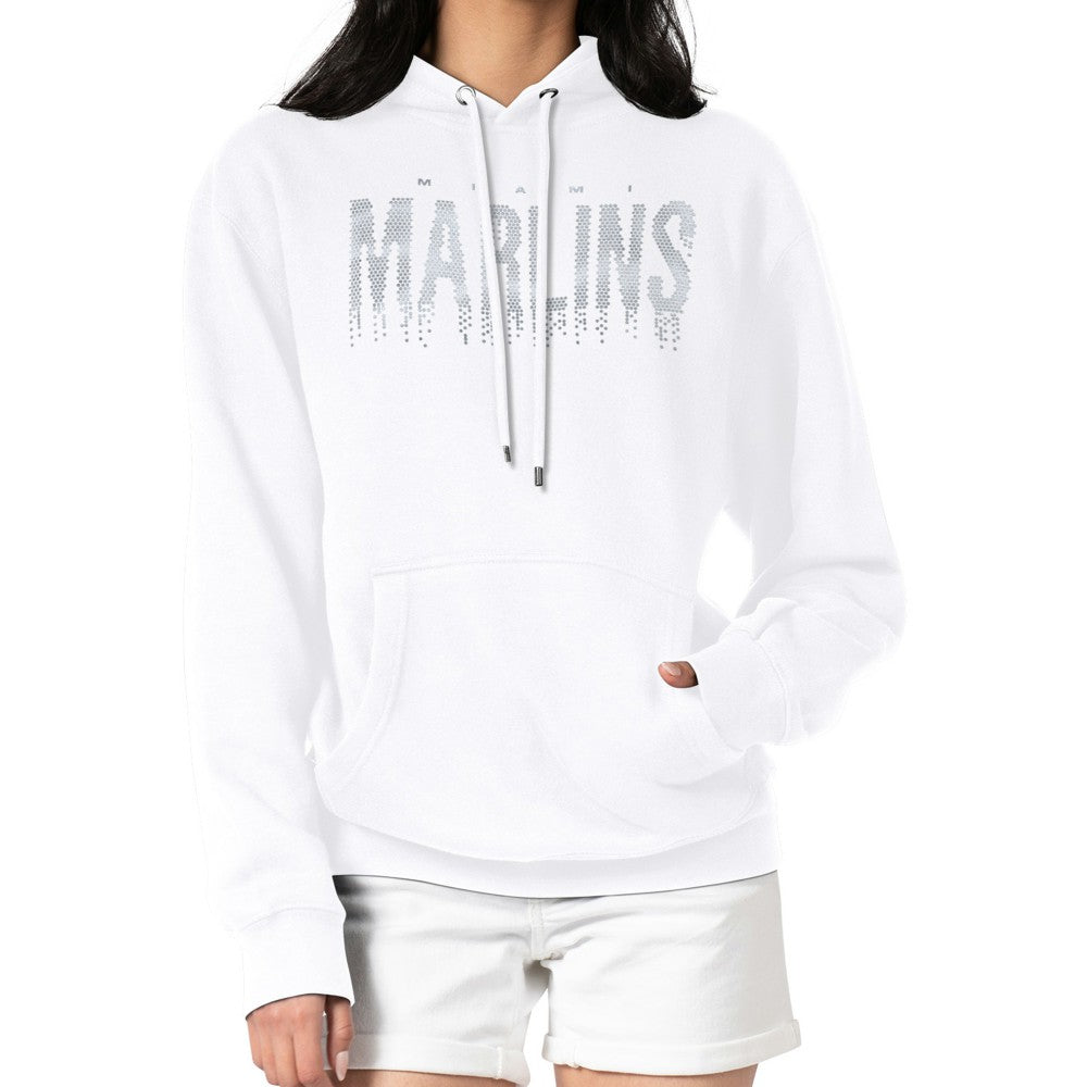 Miami Marlins G-III 4Her by Carl Banks Women's Metallic Drop Fleece Hoodie - White - MLB Discount