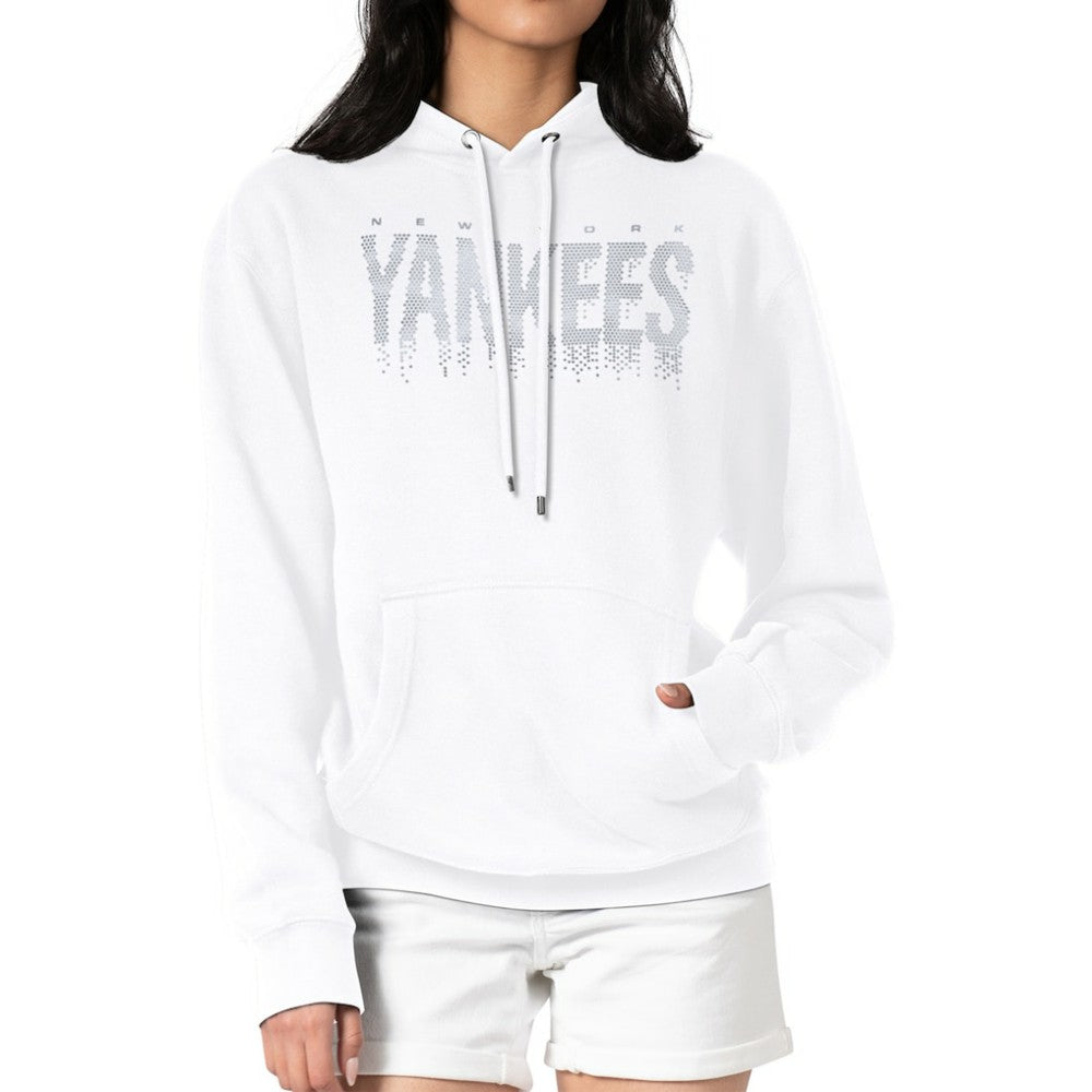 New York Yankees G-III 4Her by Carl Banks Women's Metallic Drop Fleece Hoodie - White - MLB Sale