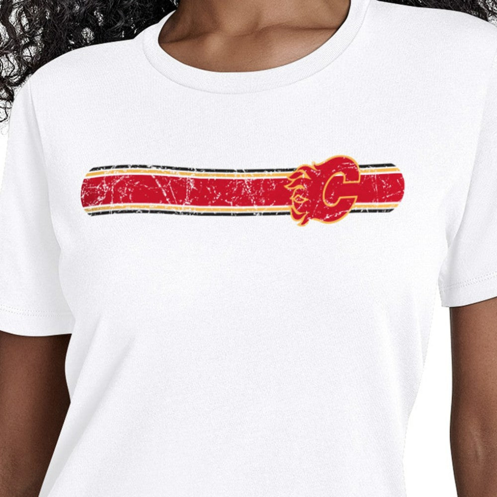 Calgary Flames Starter Women's Team Stripe T-Shirt - White - NHL 203480835