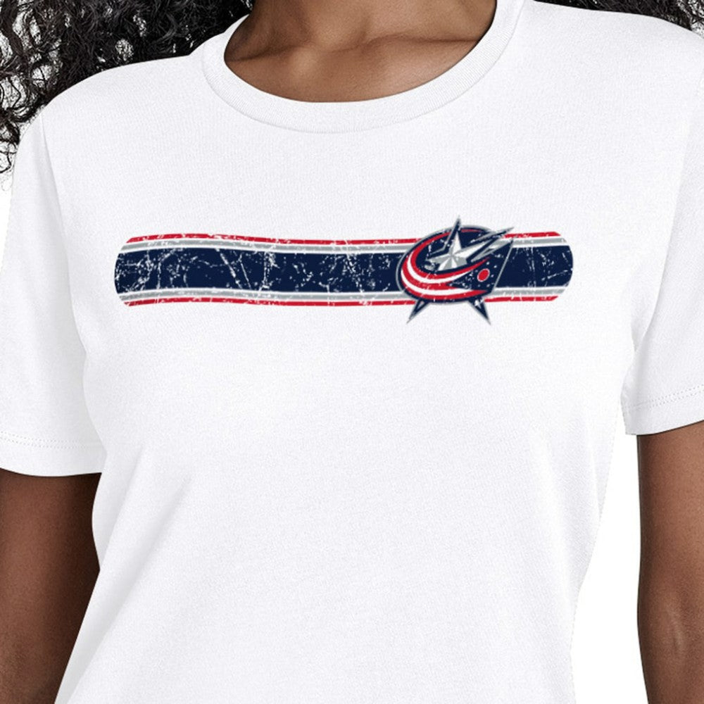 Columbus Blue Jackets Starter Women's Team Stripe T-Shirt - White - NHL 203480839