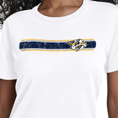 Nashville Predators Starter Women's Team Stripe T-Shirt - White - NHL 203480847