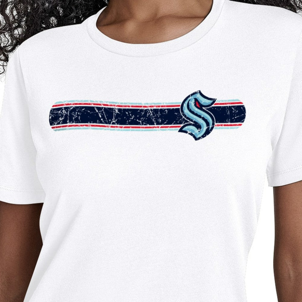 Seattle Kraken Starter Women's Team Stripe T-Shirt - White - NHL 203480856