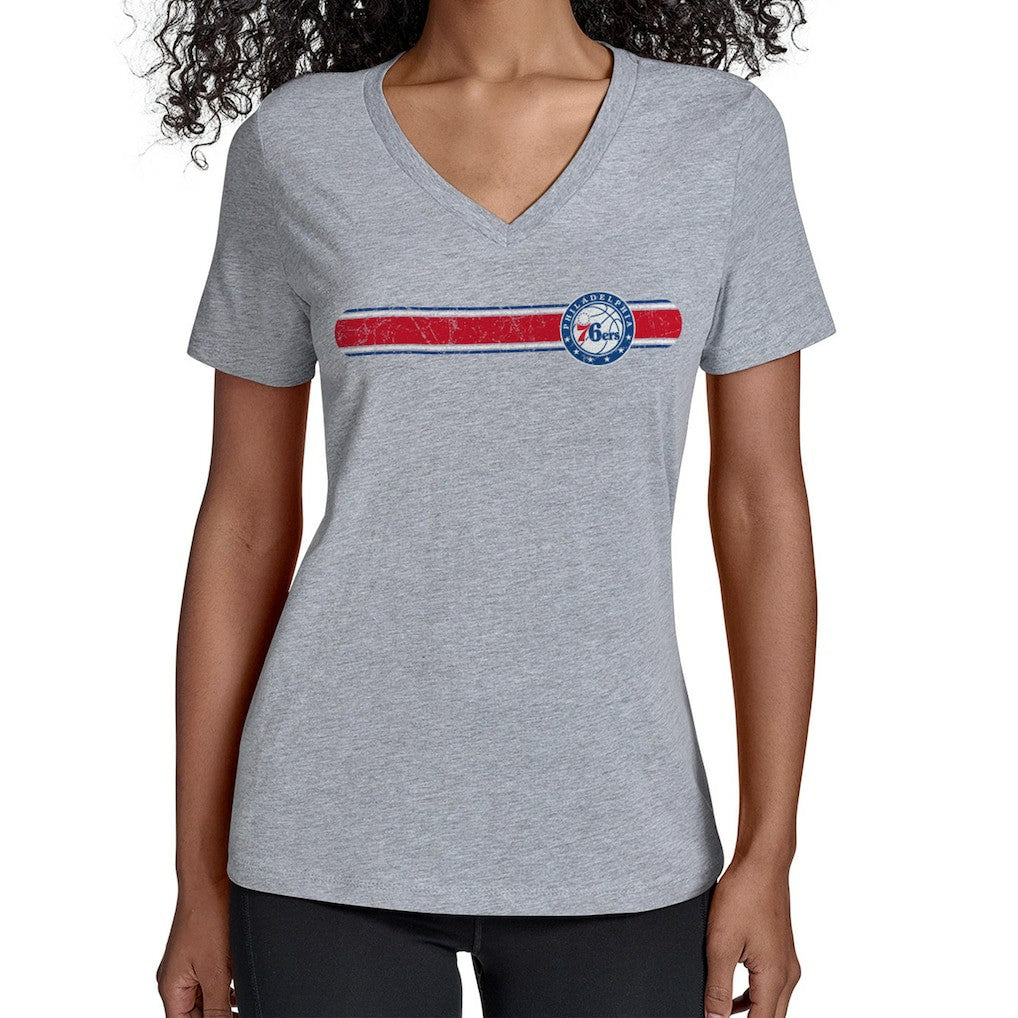 Philadelphia 76ers Starter Women's Team Stripe V-Neck T-Shirt Gray